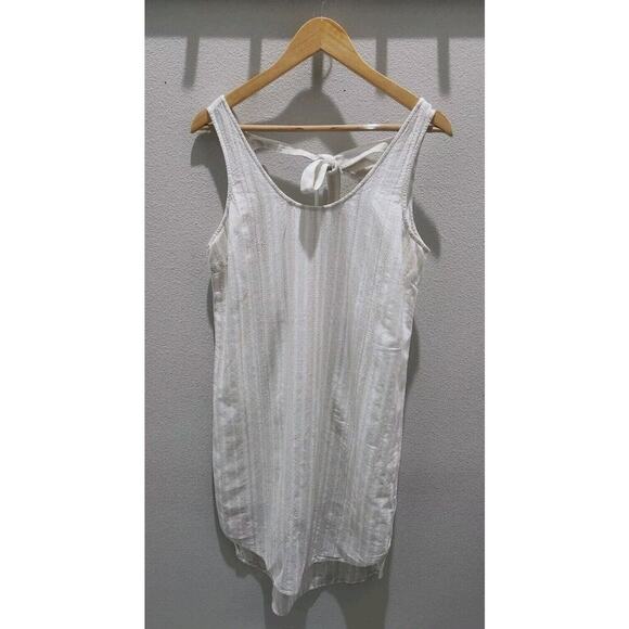 Anthropologie‎ Cloth & Stone Bow- tied chambray dress M White Tan Lined - Picture 4 of 10